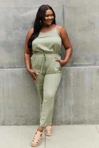 ODDI Full Size Textured Woven Jumpsuit in Sage  55.00 MPGD Corp Merchandise