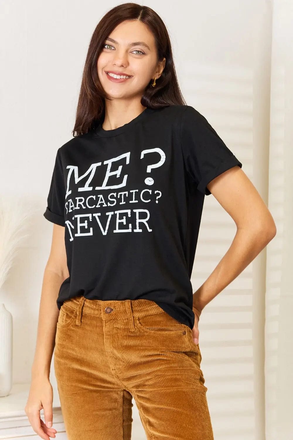 Simply Love Letter Graphic Round Neck T-Shirt  25.00 MPGD Corp Merchandise