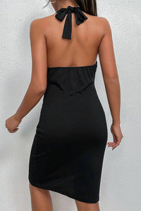 Asymmetrical Ribbed Ruched Halter Neck Dress  27.00 MPGD Corp Merchandise