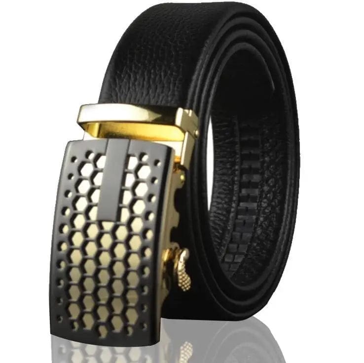 Black Belt Black Gold Buckle Mens Adjustable Ratchet Slide Buckle Belt Accessories  MPGD Corp Merchandise