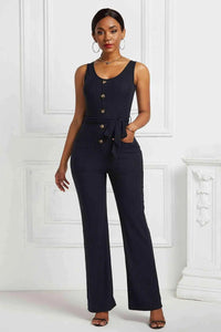 Button Detail Tie Waist Jumpsuit with Pockets  37.00 MPGD Corp Merchandise