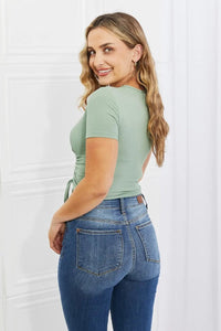 Capella Back To Simple Full Size Ribbed Front Scrunched Top in Green  22.00 MPGD Corp Merchandise