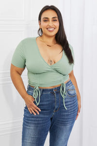 Capella Back To Simple Full Size Ribbed Front Scrunched Top in Green  22.00 MPGD Corp Merchandise