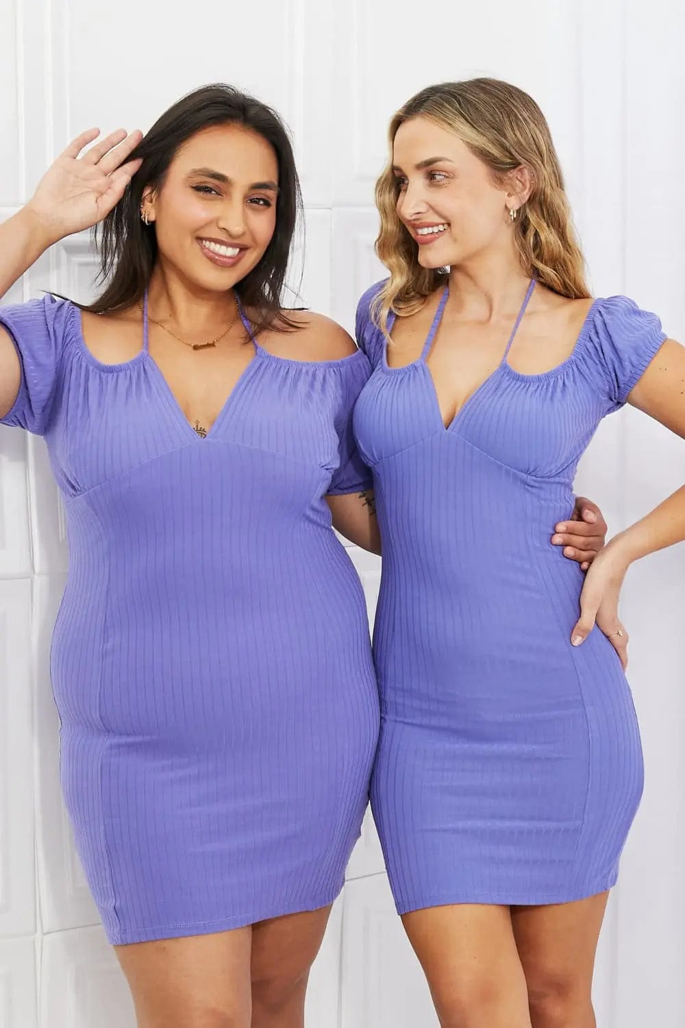 Capella Miss Independent Full Size Off-The Shoulder Rib Knit Mini Dress  33.00 MPGD Corp Merchandise