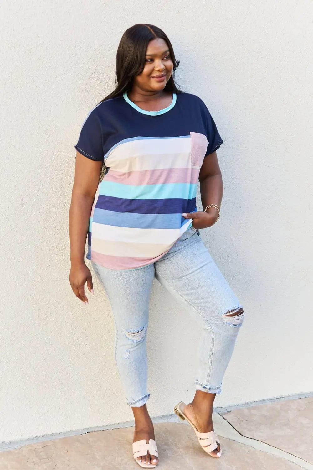Celeste Full Size Colorblock Tunic Top in Navy Aqua  38.00 MPGD Corp Merchandise
