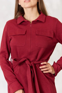 Culture Code Full Size Tie Front Half Zip Long Sleeve Shirt Dress   MPGD Corp Merchandise