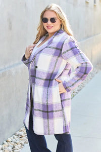 Double Take Full Size Plaid Button Up Lapel Collar Coat   MPGD Corp Merchandise