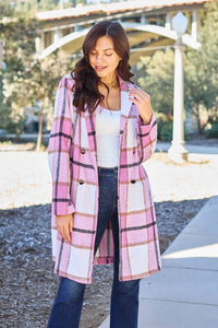 Double Take Full Size Plaid Button Up Lapel Collar Coat  48.00 MPGD Corp Merchandise