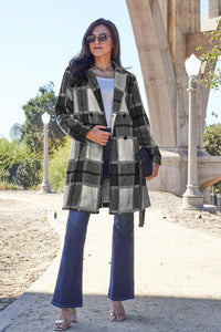 Double Take Full Size Plaid Button Up Lapel Collar Coat  48.00 MPGD Corp Merchandise