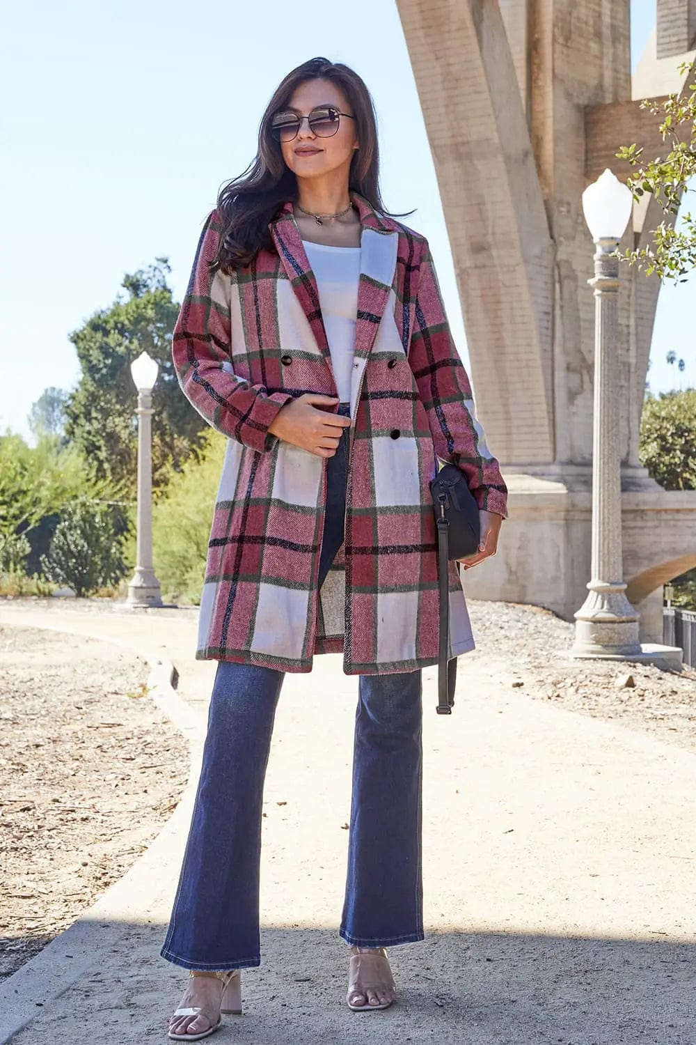 Double Take Full Size Plaid Button Up Lapel Collar Coat  48.00 MPGD Corp Merchandise