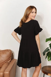 Double Take V-Neck Flounce Sleeve Tiered Dress   MPGD Corp Merchandise