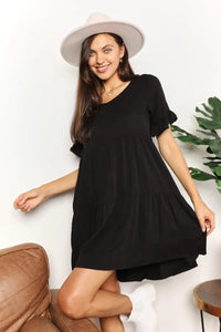 Double Take V-Neck Flounce Sleeve Tiered Dress  25.00 MPGD Corp Merchandise