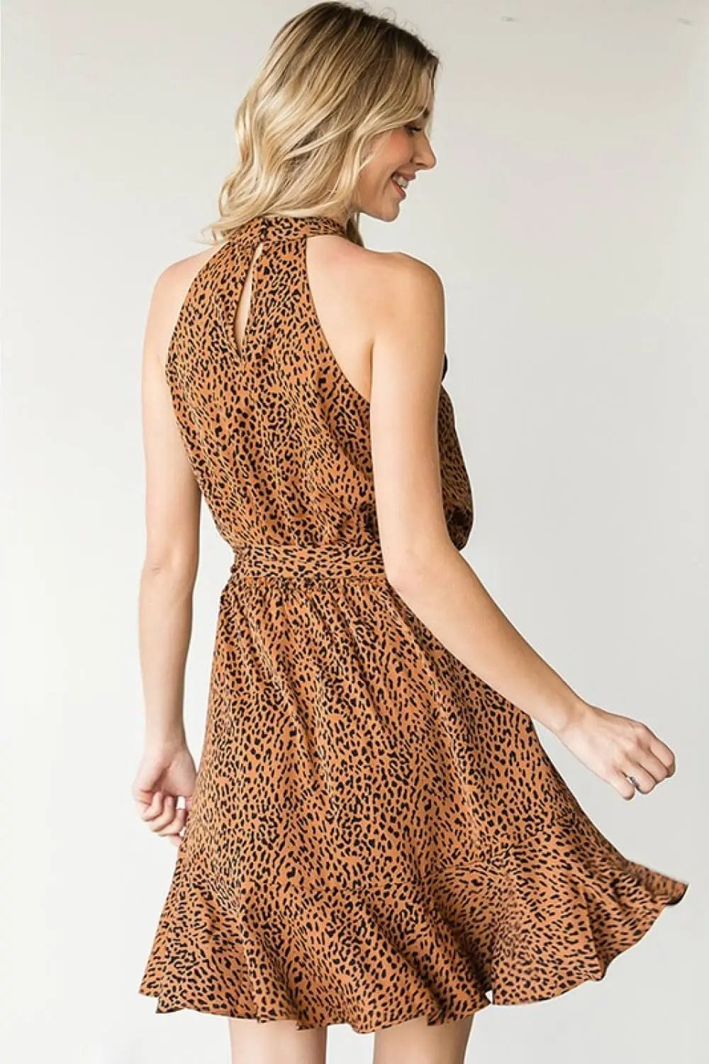 First Love Full Size Leopard Belted Sleeveless Dress  55.00 MPGD Corp Merchandise
