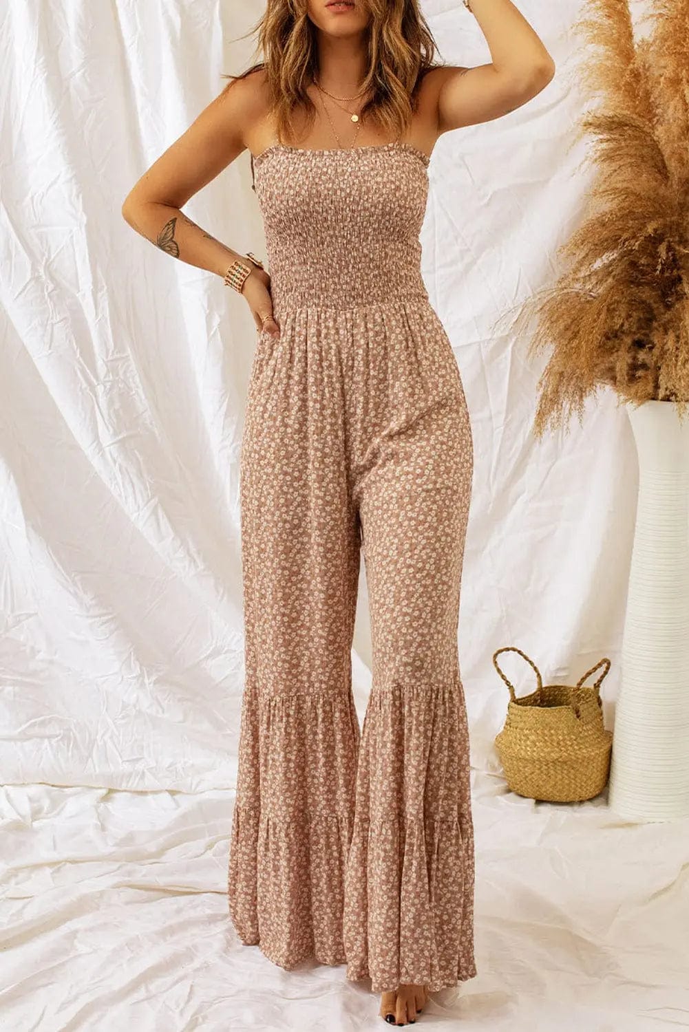 Floral Spaghetti Strap Smocked Wide Leg Jumpsuit  39.00 MPGD Corp Merchandise