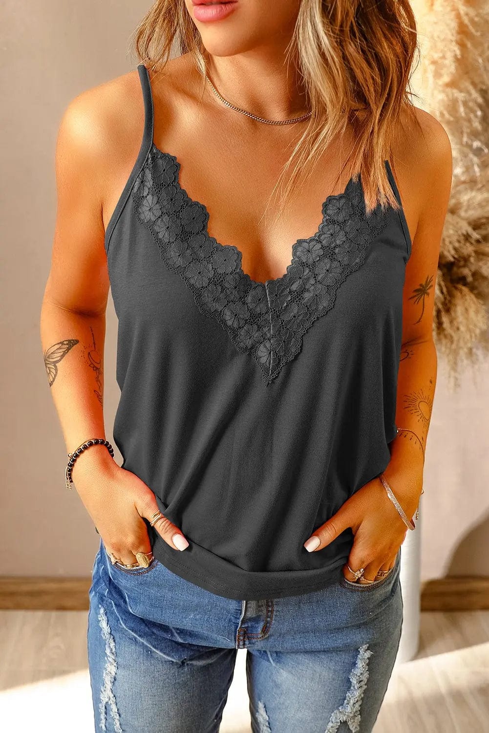 Full Size Lace Trim V-Neck Cami Top  23.00 MPGD Corp Merchandise