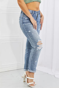 Judy Blue Sarah Full Size Star Pattern Boyfriend Jeans  64.00 MPGD Corp Merchandise