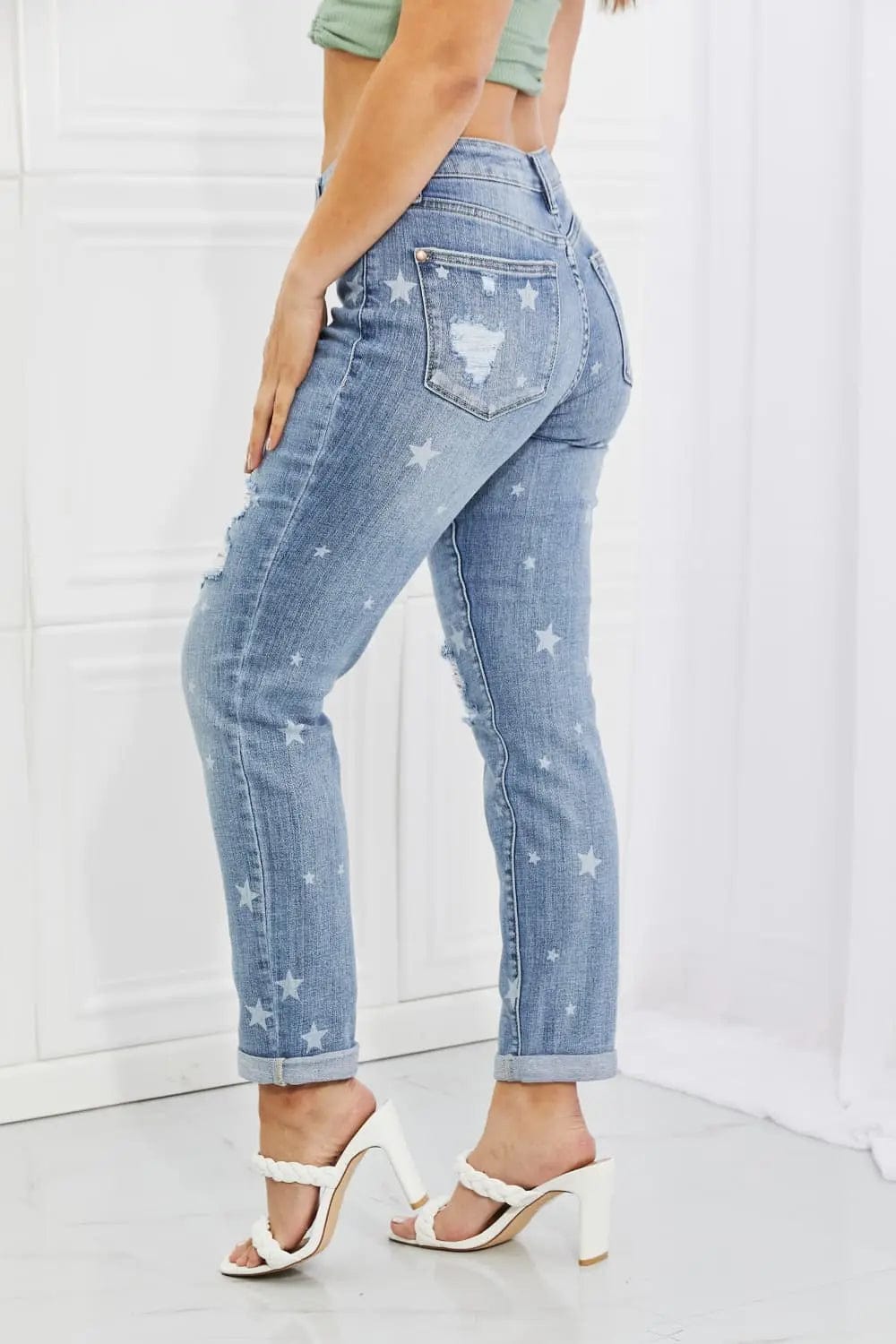 Judy Blue Sarah Full Size Star Pattern Boyfriend Jeans  64.00 MPGD Corp Merchandise