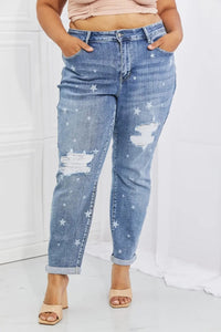 Judy Blue Sarah Full Size Star Pattern Boyfriend Jeans  64.00 MPGD Corp Merchandise