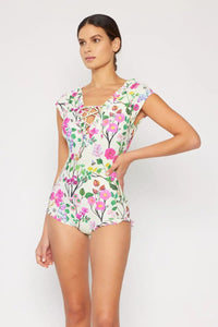 Marina West Swim Bring Me Flowers V-Neck One Piece Swimsuit Cherry Blossom Cream  54.00 MPGD Corp Merchandise