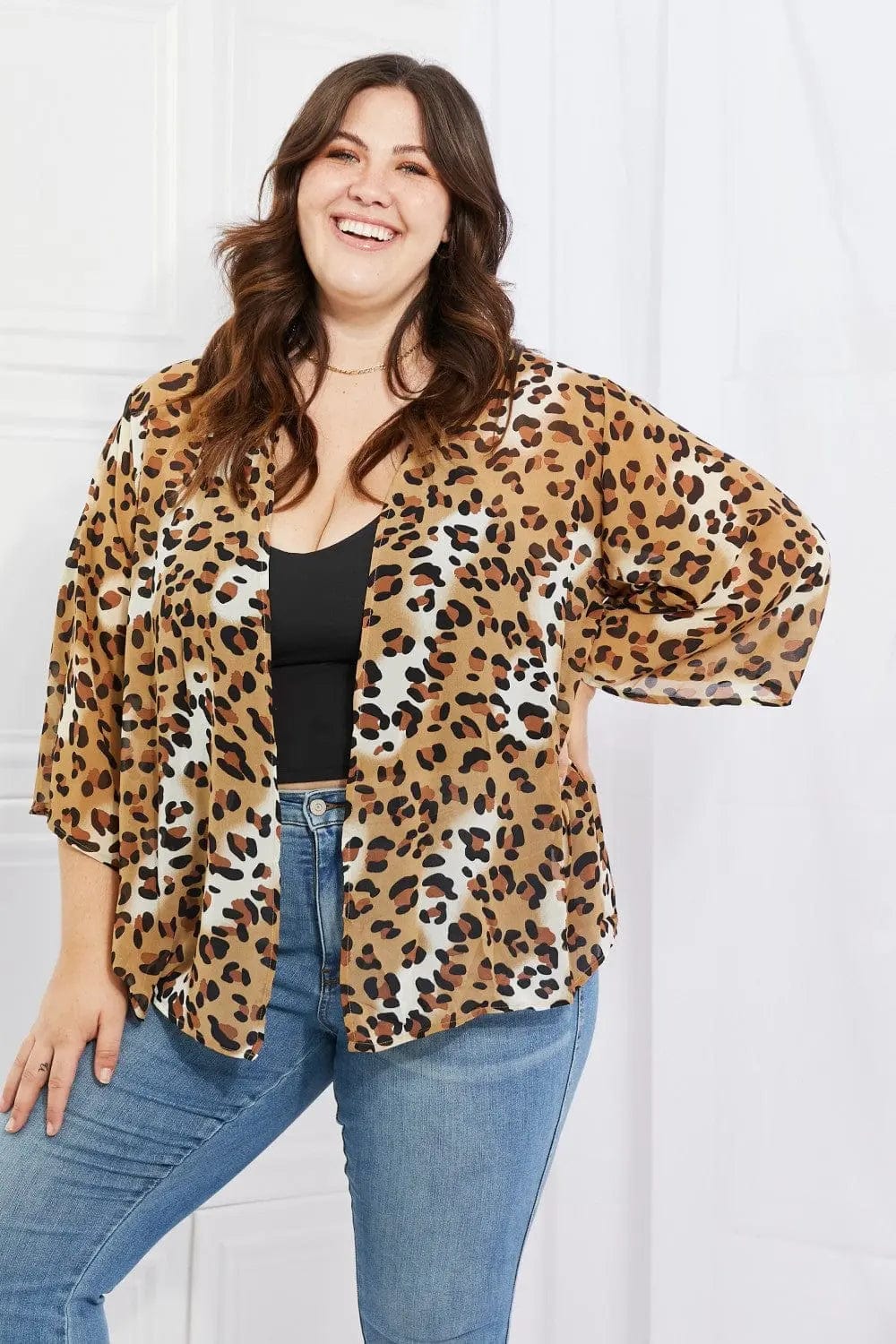 Melody Wild Muse Full Size Animal Print Kimono in Camel  15.00 MPGD Corp Merchandise