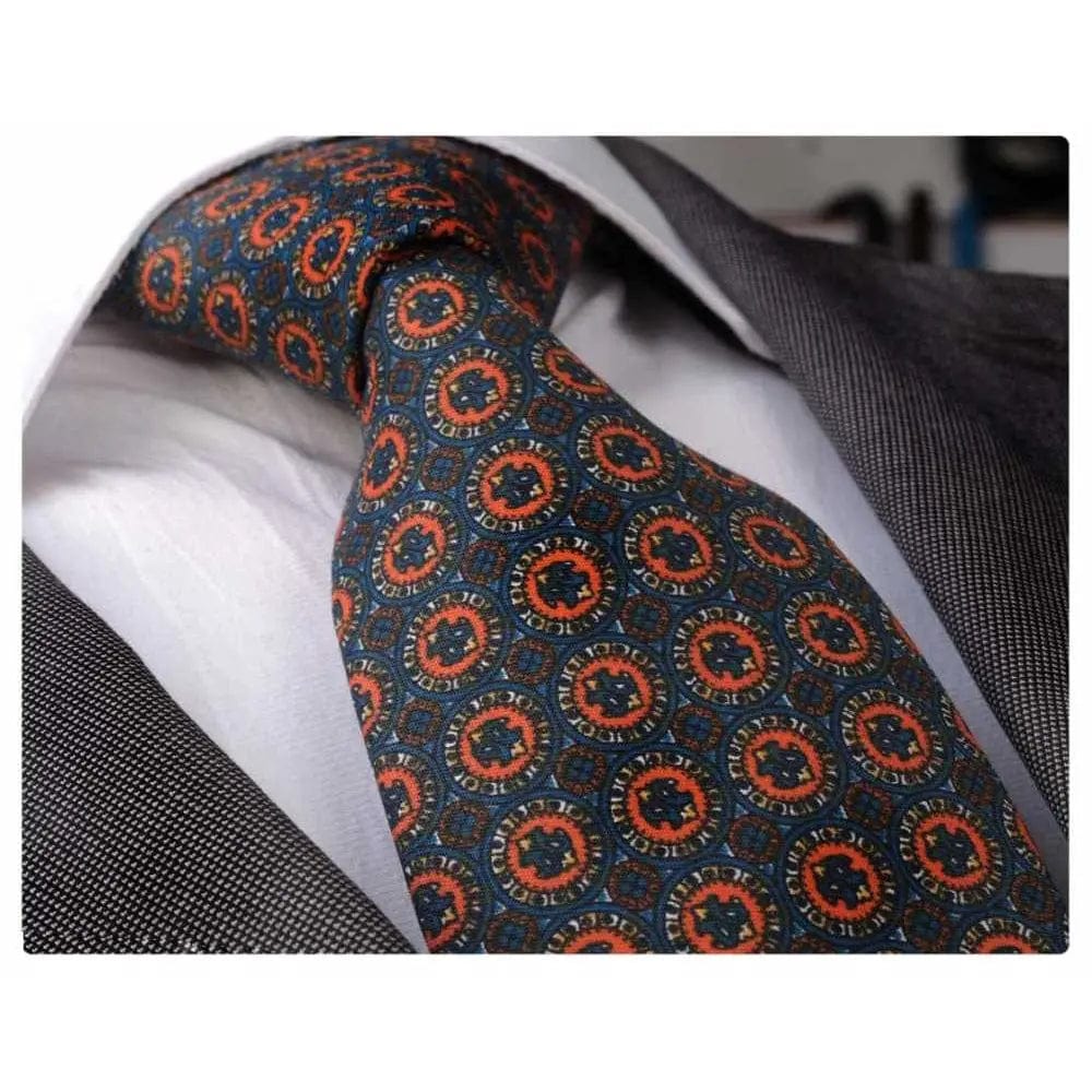 Men' s Fashion Blue Orange Champagne Circles Neck Tie  Box Premium Men's Clothing  MPGD Corp Merchandise