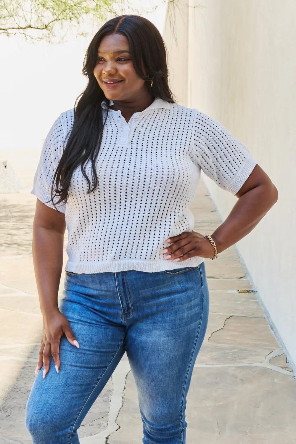 Petal Dew 143 Full Size Quarter Button Sheer Top in White  49.00 MPGD Corp Merchandise