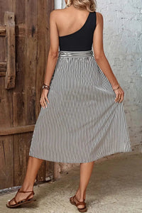 Striped One-Shoulder Slit Dress  29.00 MPGD Corp Merchandise