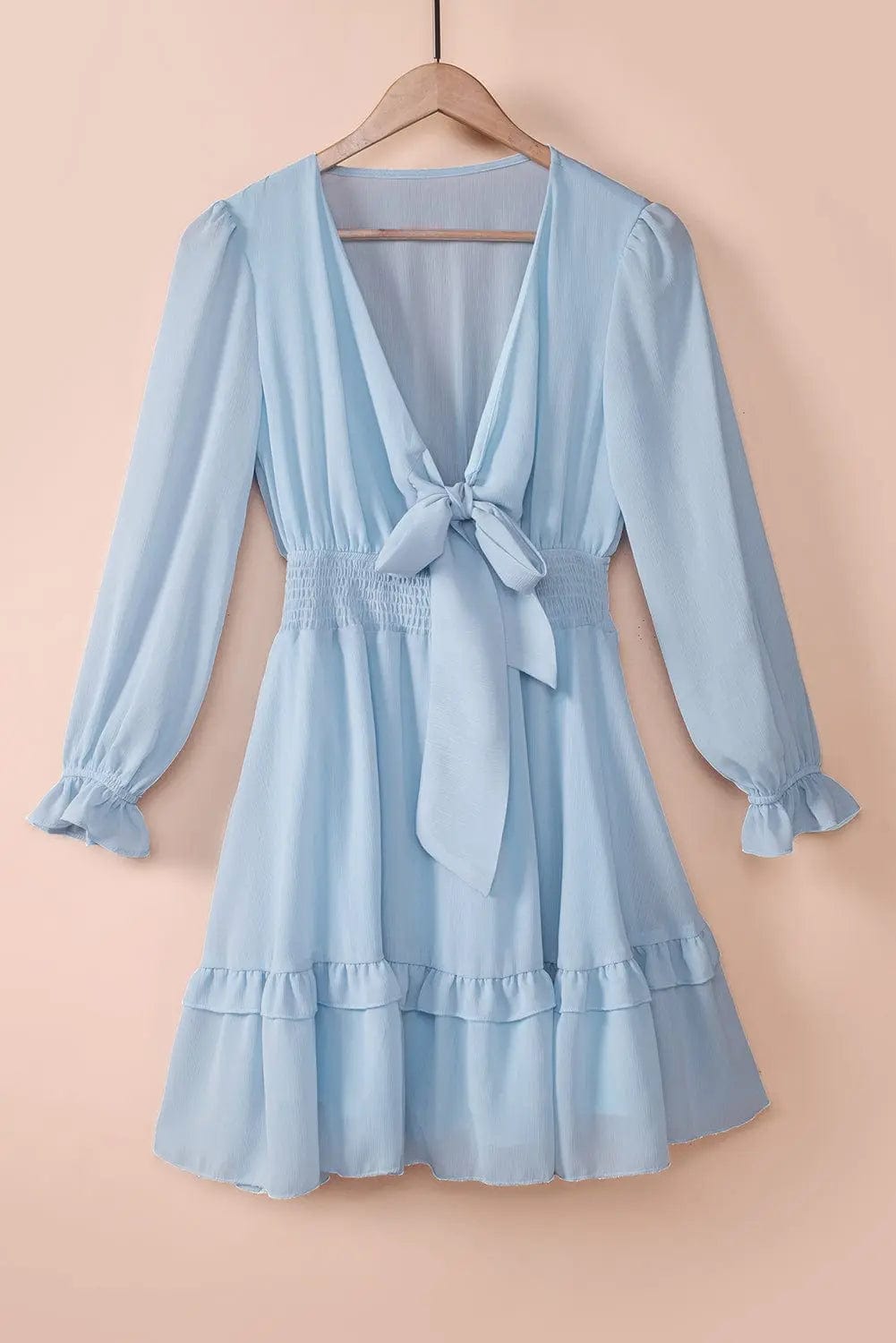 Tied Plunge Smocked Waist Flounce Sleeve Dress  43.00 MPGD Corp Merchandise