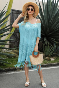 V-Neck Short Sleeve Fringe Hem Knit Dress  33.00 MPGD Corp Merchandise