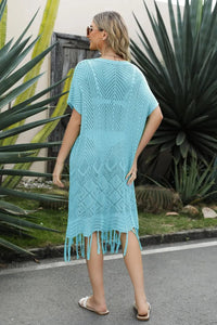 V-Neck Short Sleeve Fringe Hem Knit Dress  33.00 MPGD Corp Merchandise