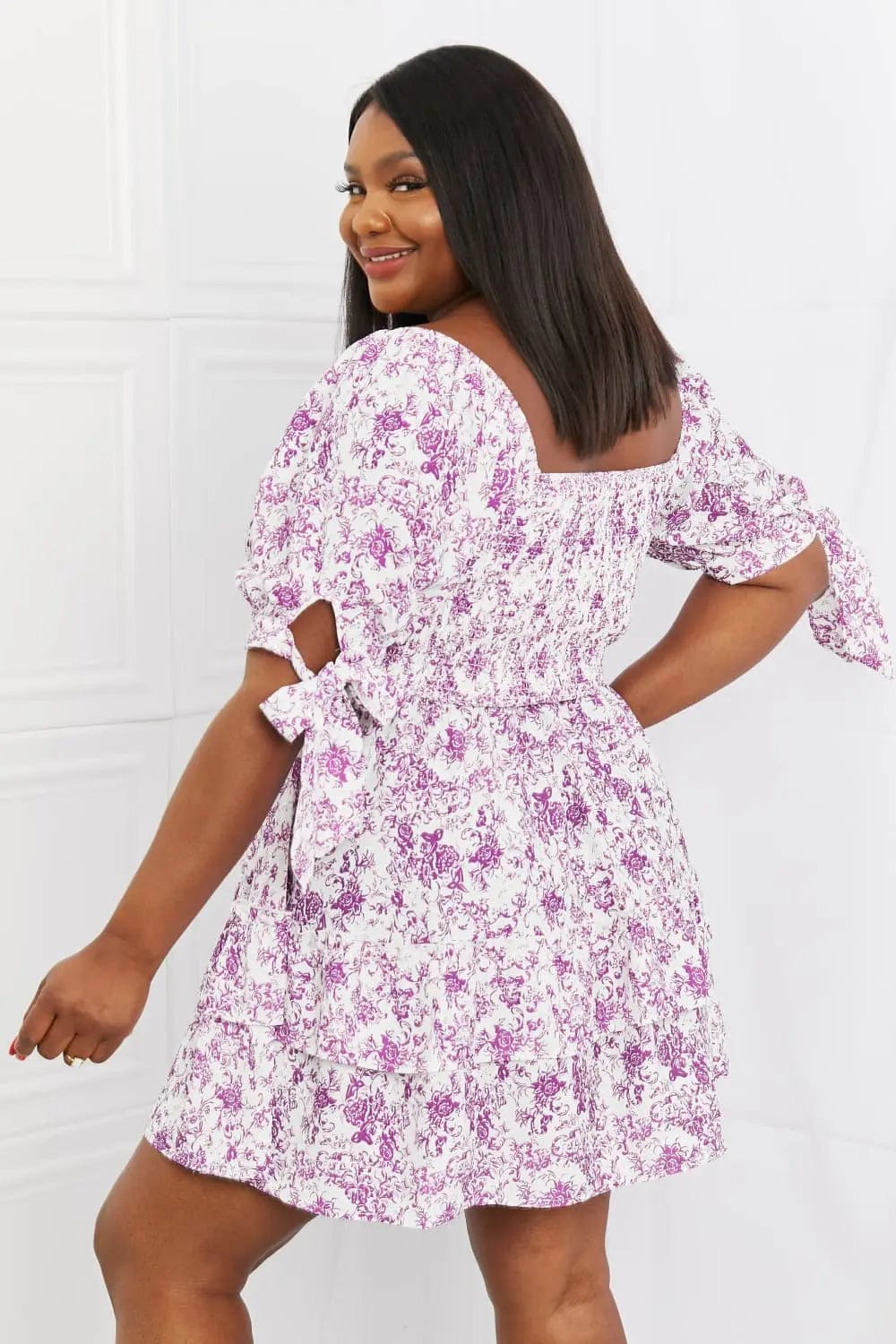 White Birch Touch of Elegance Full Size Floral Ruffle Mini Dress  56.00 MPGD Corp Merchandise