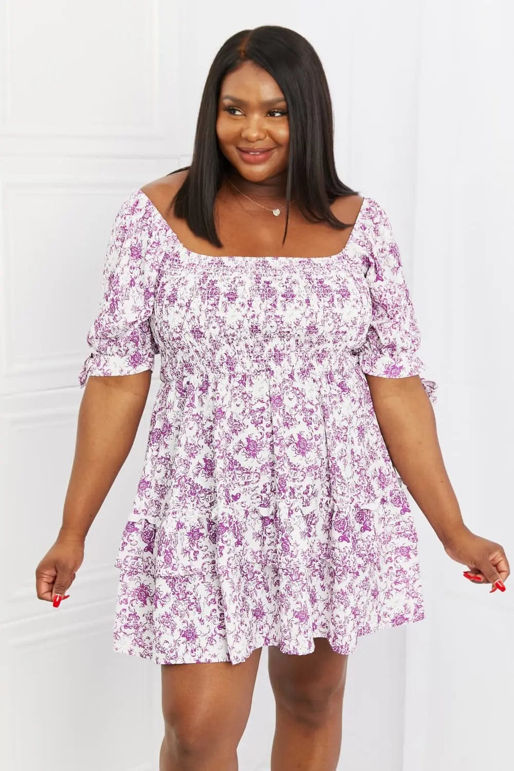 White Birch Touch of Elegance Full Size Floral Ruffle Mini Dress  56.00 MPGD Corp Merchandise
