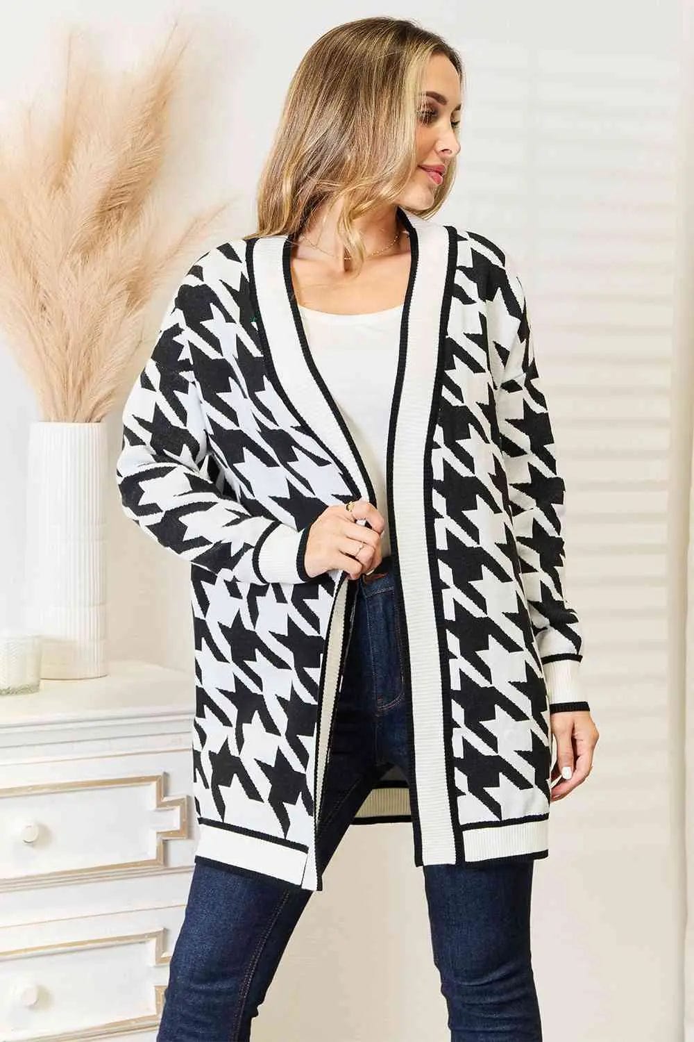 Woven Right Houndstooth Open Front Longline Cardigan Women 43.00 MPGD Corp Merchandise
