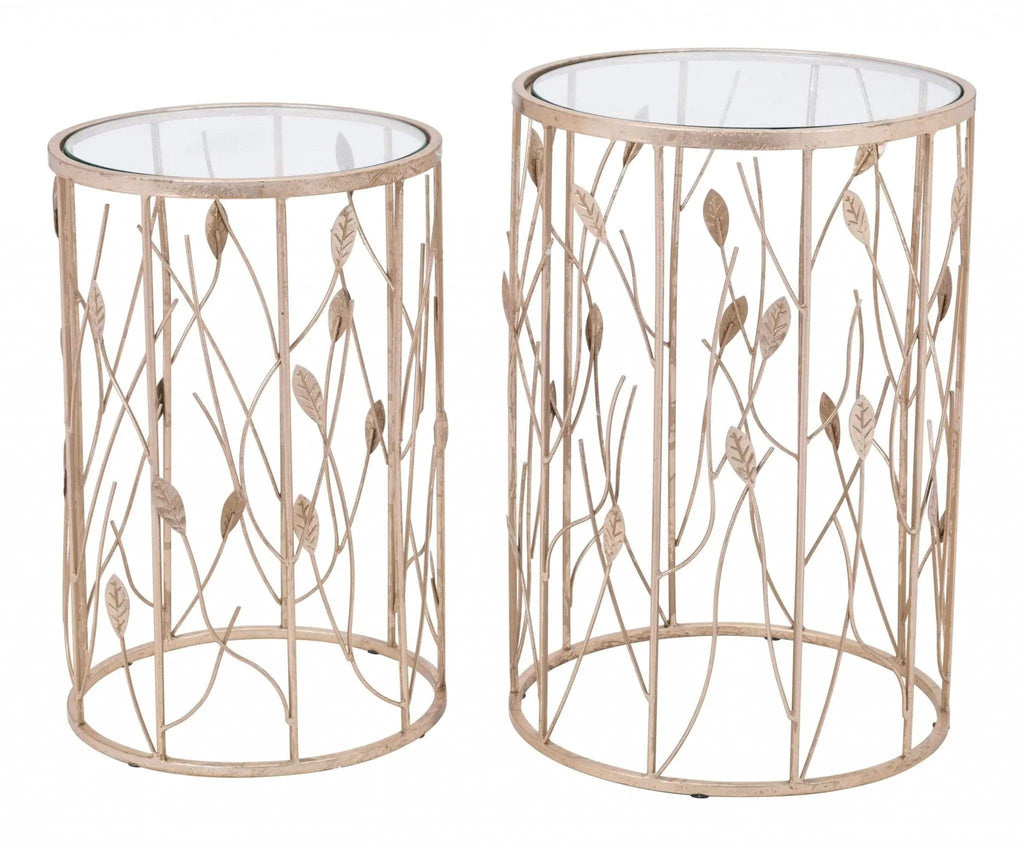 15" x 15" x 22" Clear & Gold, Tempered Glass & Steel, Side Table Set Furniture 353.14 MPGD Corp Merchandise