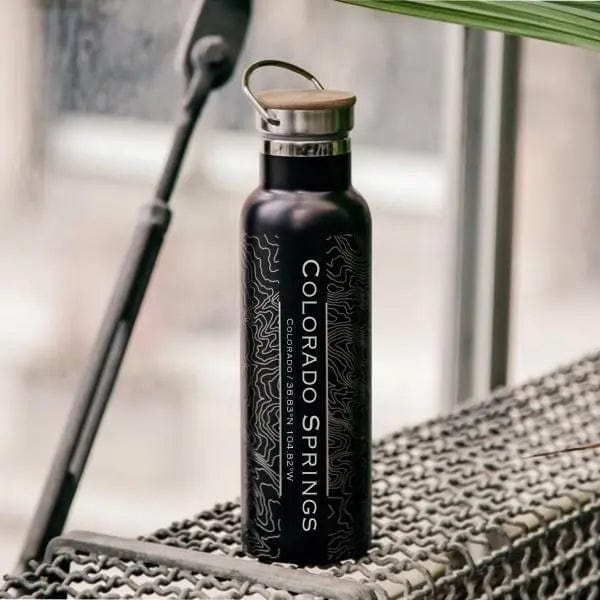 Colorado Springs - Colorado Map Bottle with Bamboo Top in Matte Black Kitchen 39.00 MPGD Corp Merchandise