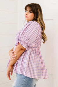 Davi & Dani Youthful Days Full Size Run Gingham Smocked Babydoll Top  46.00 MPGD Corp Merchandise