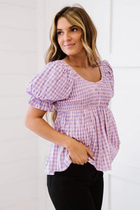 Davi & Dani Youthful Days Full Size Run Gingham Smocked Babydoll Top  46.00 MPGD Corp Merchandise