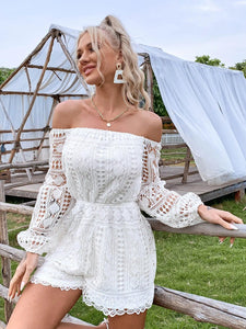 Lace Balloon Sleeve Off-Shoulder  Romper  37.00 MPGD Corp Merchandise