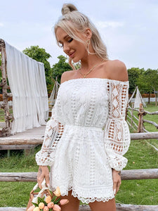 Lace Balloon Sleeve Off-Shoulder  Romper  37.00 MPGD Corp Merchandise
