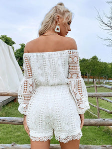 Lace Balloon Sleeve Off-Shoulder  Romper  37.00 MPGD Corp Merchandise